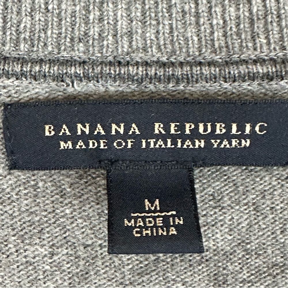 Banana Republic Mens Heather Gray Elbow Patches Italian Yarn Wool Sweater Medium - Picture 2 of 10